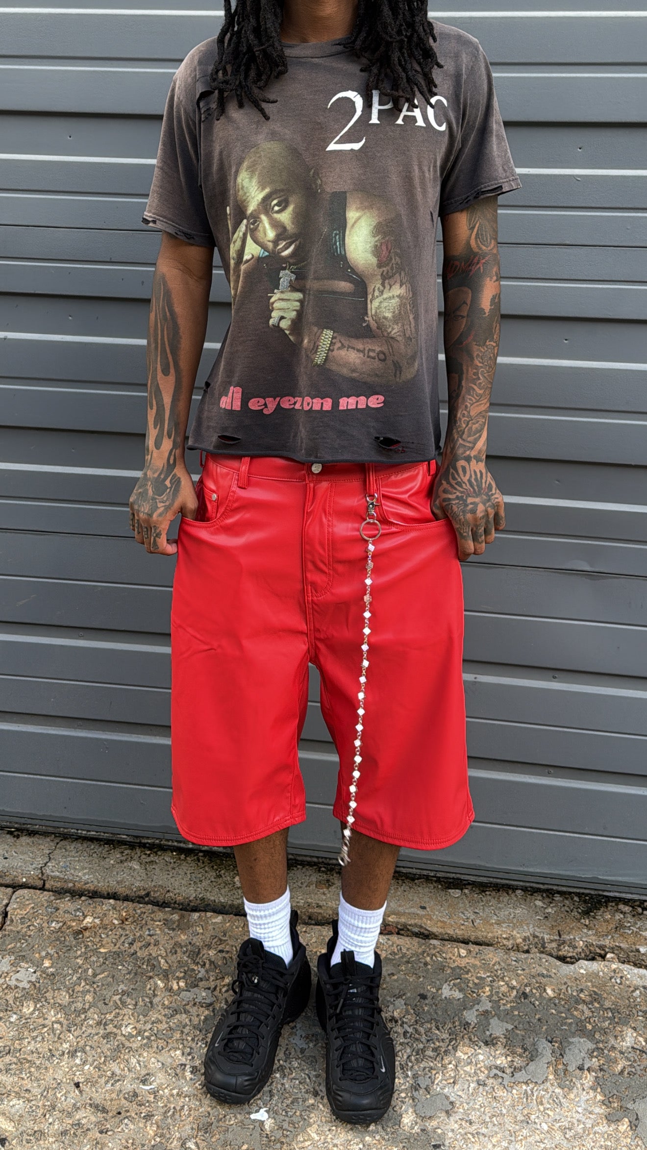 RED LEATHER SHORTS